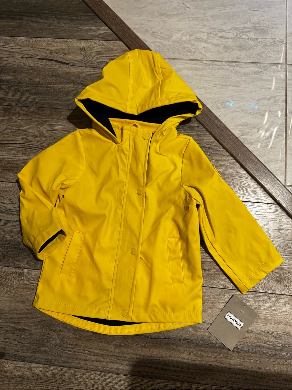 Hunter Kids Yellow Hooded Raincoat with Black Lining